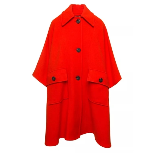 Pinko Orange Cape Coat With Contrasting Buttons In Wool  Orange 