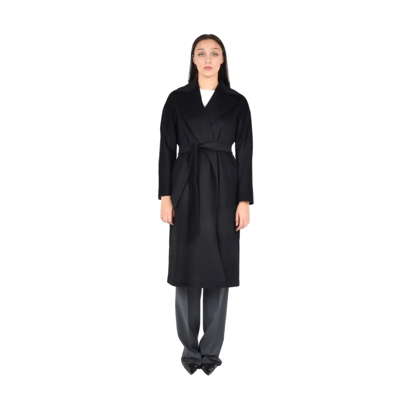 Max Mara Overgangsmantel Draped Black Cashmere Midi Wrap Coat Black