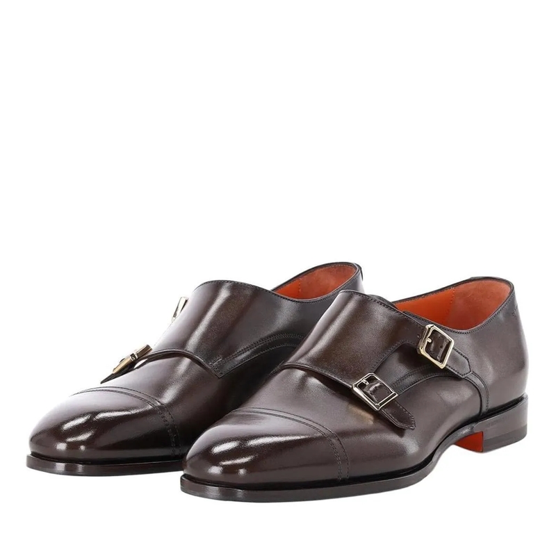 Santoni Chaussures à lacets Doppel-Monkstraps aus Leder braun