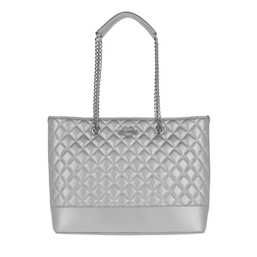 Love Moschino Quilted Metallic Chain Shopping Bag Argento Borsa da shopping