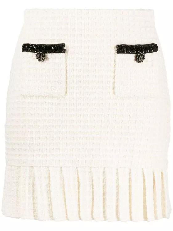 self-portrait - Sequin-Embellished Waffle-Knit Miniskirt - Größe M - white