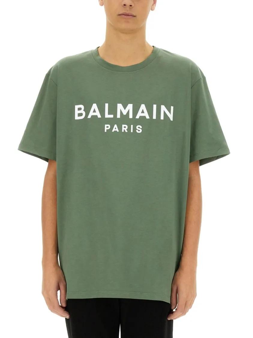 Thumbnail - Balmain - Relaxed Fit T-Shirt With Bold Logo Print - Größe S - grün