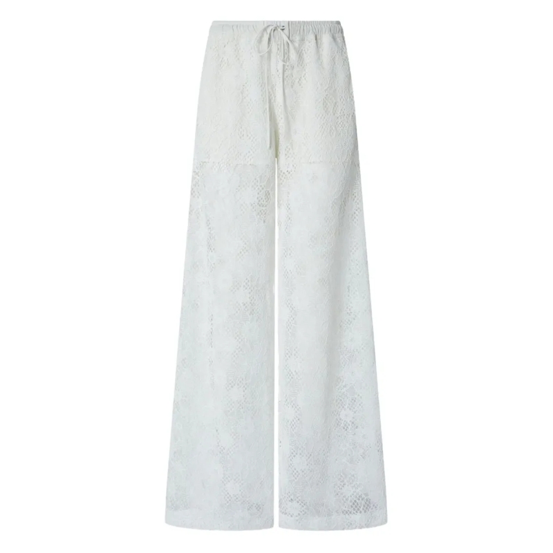 Pinko  Wide-Leg White Lace Trousers With Floral Design White