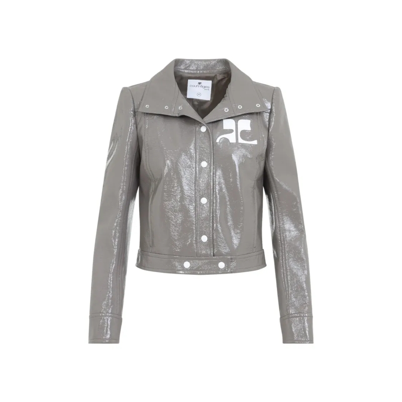 Courrèges Leren jas Cropped Jacket With Pointed Collar Grey