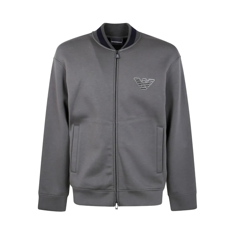 Emporio Armani  Modal Zip-Up Sweatshirt With Bomber Collar Grey