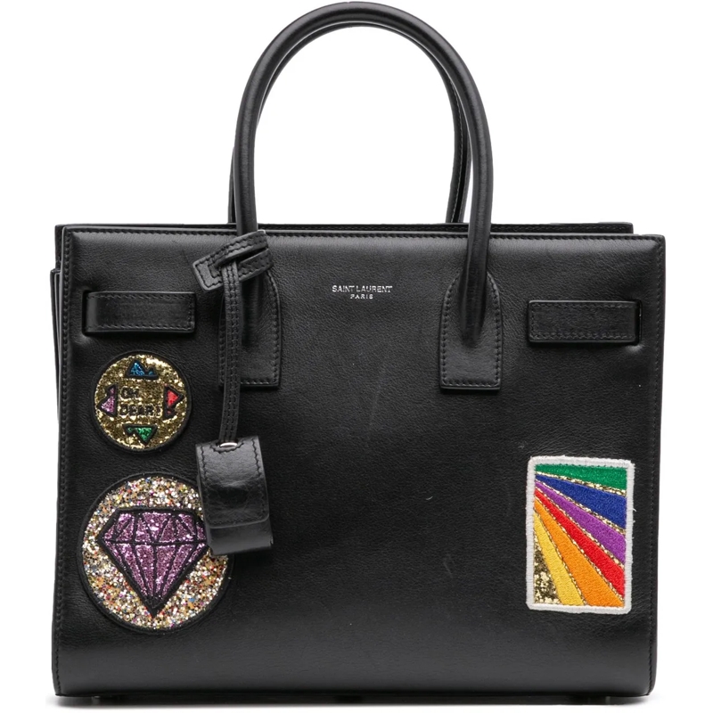Saint Laurent Sac à bandoulière Baby Leather Patch Embellished Sac De Jour Satchel schwarz