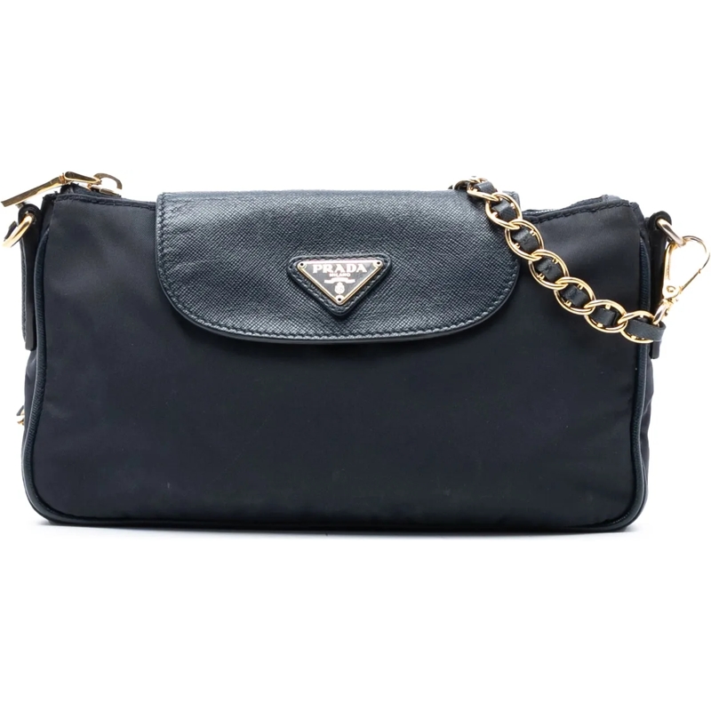 Prada Schultertasche Saffiano Trimmed Tessuto Chain Crossbody schwarz