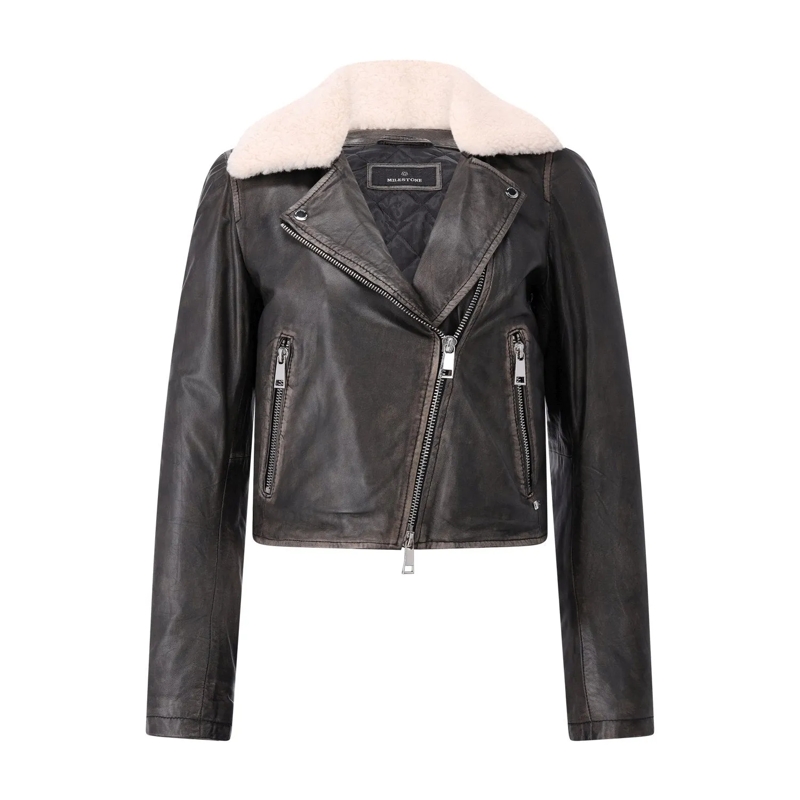 Milestone Blouson Lederjacke Shake im Biker Style Dunkelbraun