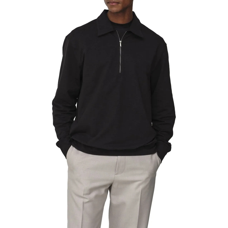 VALENZA  Stretch Polo Zip Sweater Black schwarz