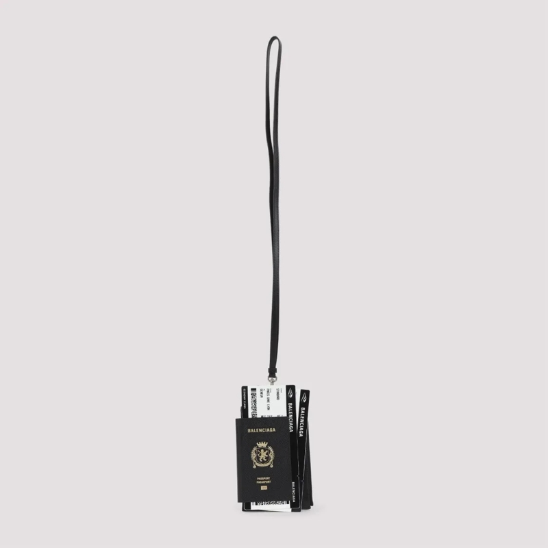Balenciaga Portemonnee Textured Black Calf Leather Passport Phone Holder Red