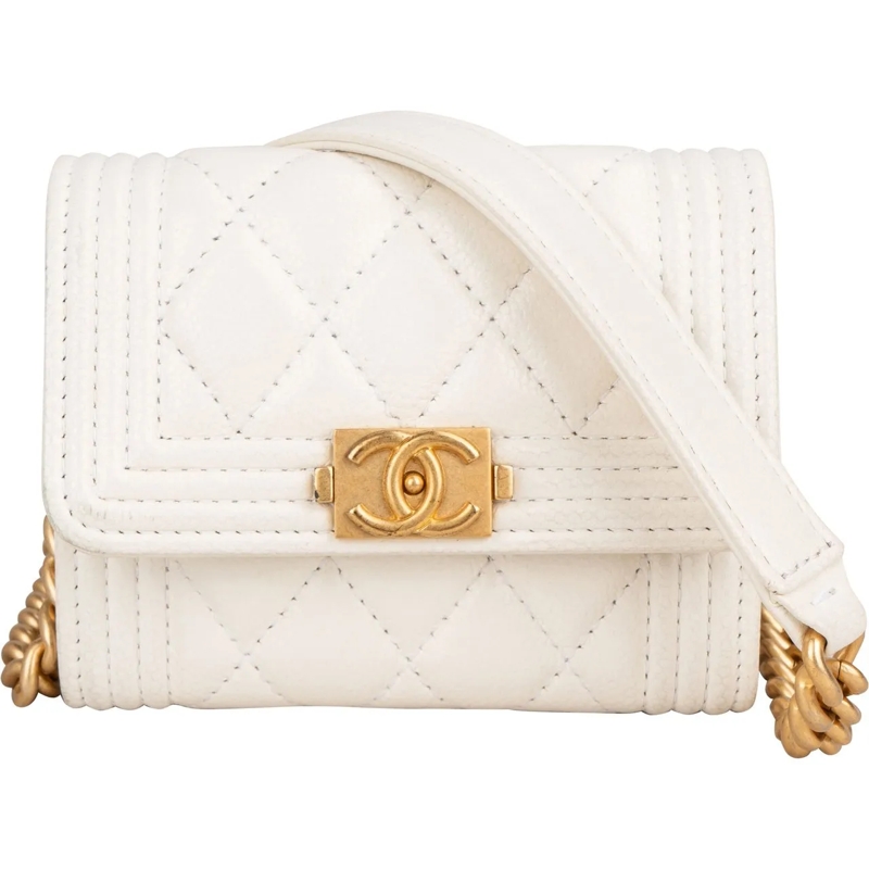 Chanel Fourre-tout Chanel Quilted Lambskin Box Micro Single Flap Cros weiß
