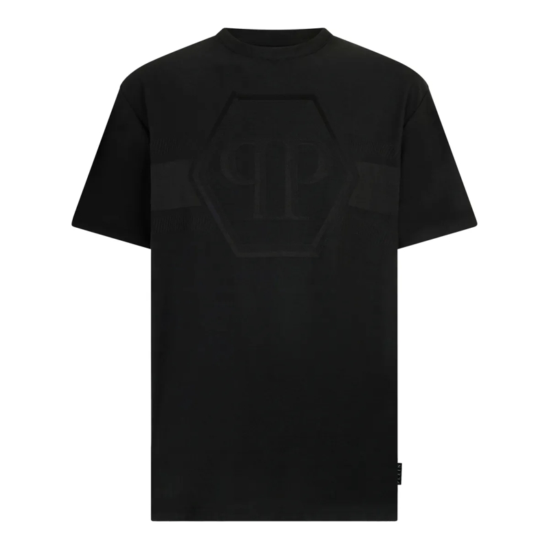 Philipp Plein T-Shirt Round Neck T-Shirt Jacquard Hexagon Line schwarz