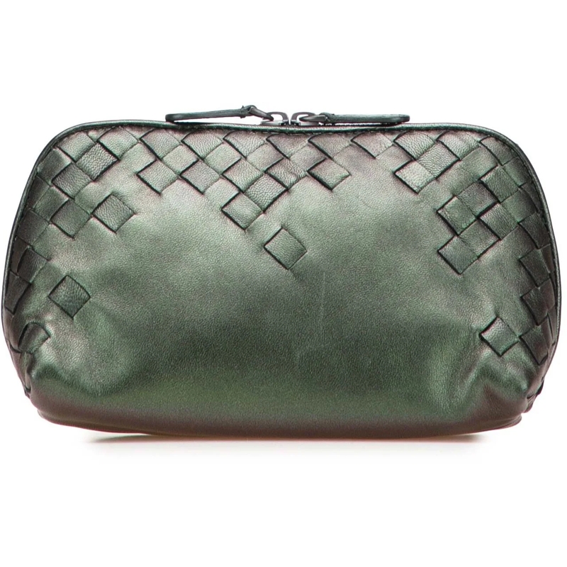 Bottega Veneta Necessaire Small Nappa Intrecciato Iridescent Scarabee Cosmet grün