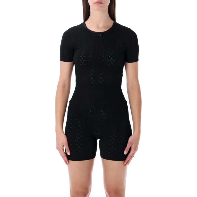 J.W.Anderson T-shirt Pointelle Knit T-Shirt With Scalloped Neckline Black