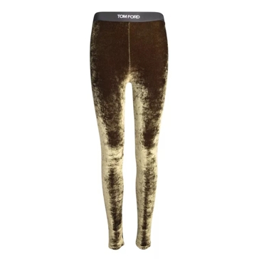 Tom Ford Velvet-Effect Leggings With Signature Logo Band Green