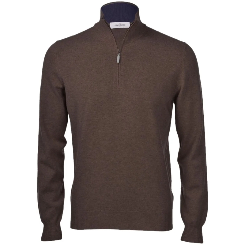 Gran Sasso Pullover Trui met rits donkerbruin braun