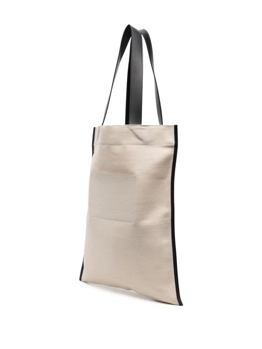 Jil Sander Shoppers & Totes Ivory White Canvas Tote Bag With Leather Trim And in beige