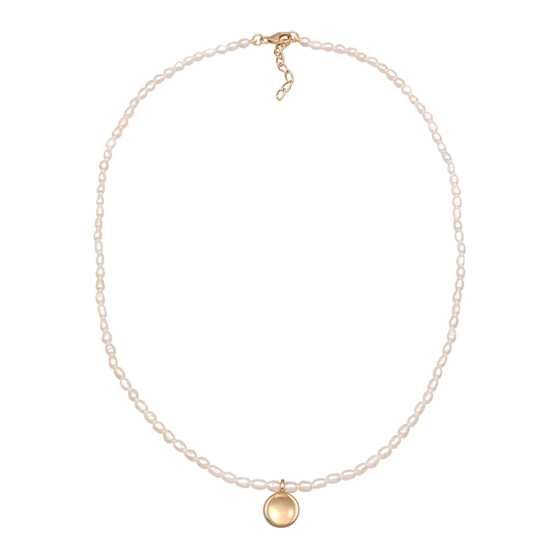 Elli Mittellange Halskette Halskette Süßwasserperlen Coin Plättchen 925 Silbe gold(Image 2)