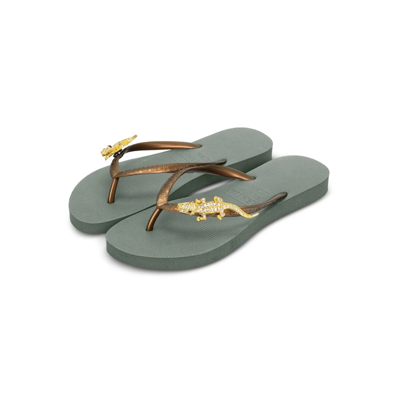 UZURII Flip Flops Zehentrenner Gold Crocodile Switch grün(Image 3)