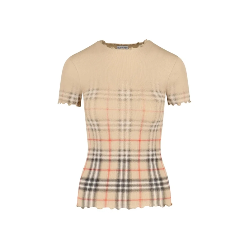 Burberry Trui "Check" Sweater In Beige Stretch Cotton Neutrals