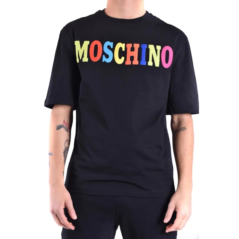 Moschino T-Shirt Black Short-Sleeve T-Shirt With Multicolored Logo  Black