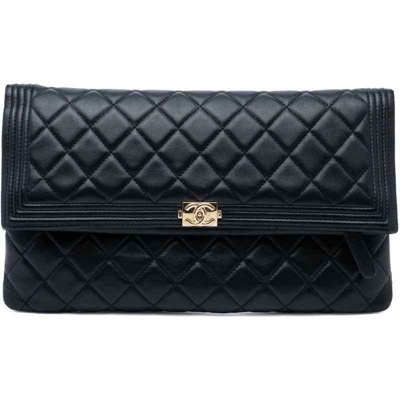 Chanel Pochette Quilted Lambskin Boy Foldover Clutch schwarz