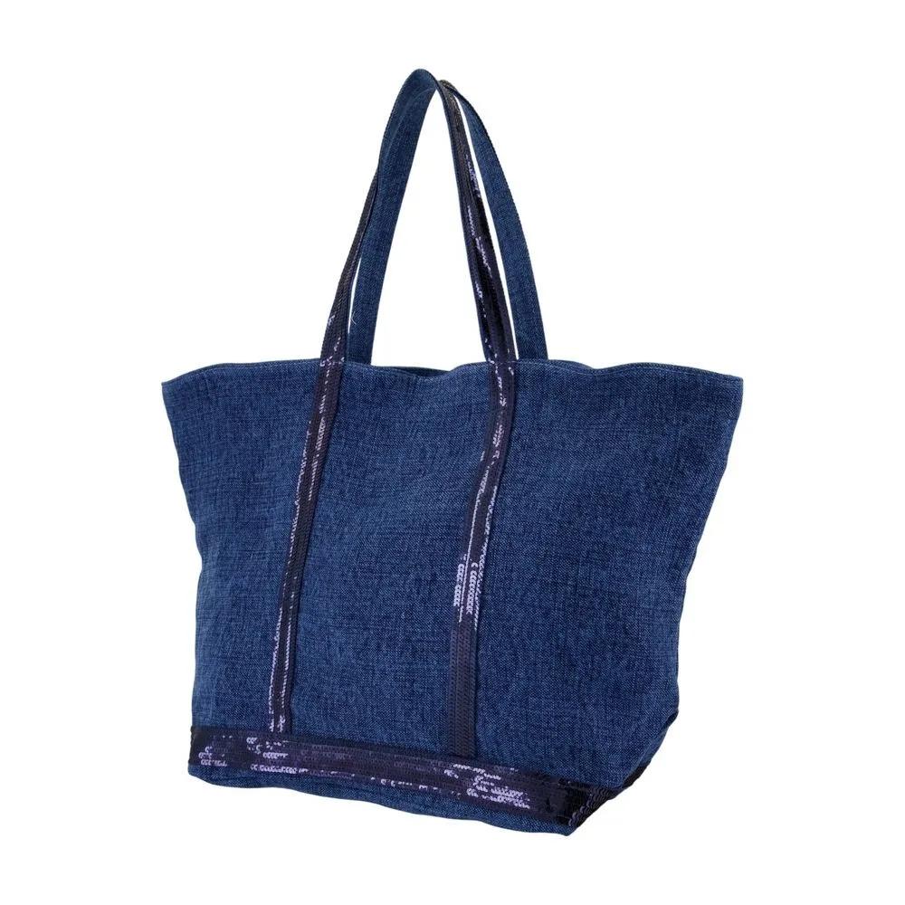 トートバッグ Vanessa Bruno L Zippe Shopper Bag - Linen - Blue Canvas L Zipped Cabas Tote Shoulder carry, zip closure