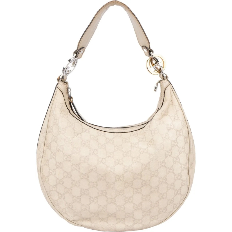 Gucci Schultertasche Gucci Leather GG Monogram Hobo Bag weiß