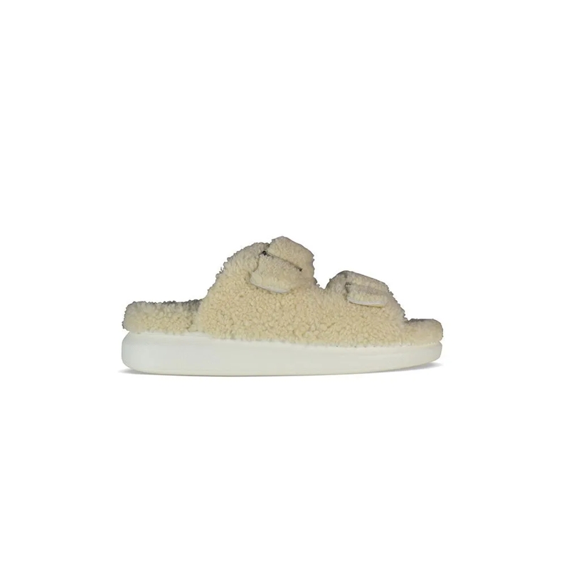 Alexander McQueen Loafer Shearling-Lined Slides Neutrals