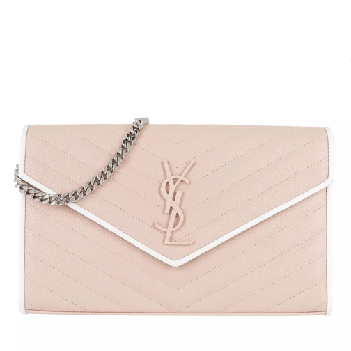 Saint Laurent Monogramme Wallet Quilted Leather Pink Bianco Kedjeplånbok