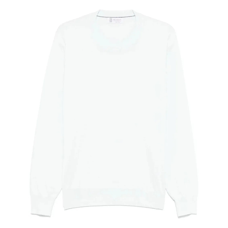 Brunello Cucinelli Pullover Long-Sleeve Crewneck Sweater With Ribbed Cuffs And White