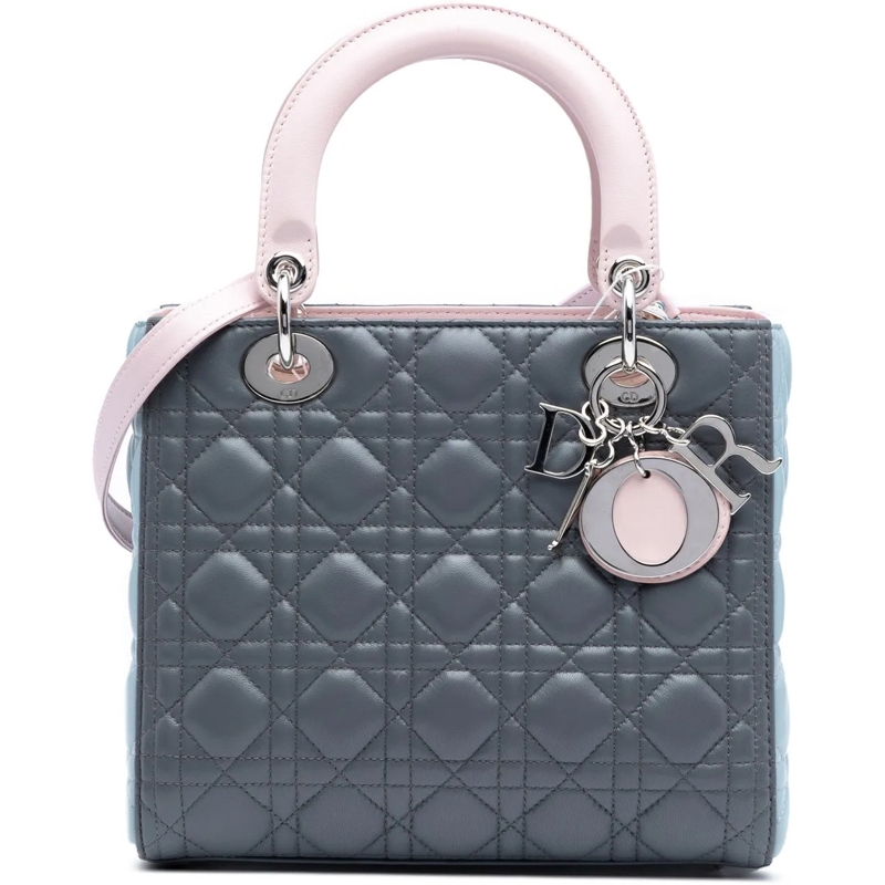 Christian Dior Schultertasche Medium Tricolor Lambskin Cannage Lady Dior grau