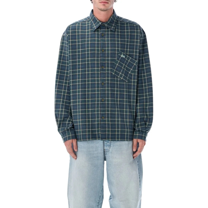 Erl Chemise Green Cotton Check Shirt Grey