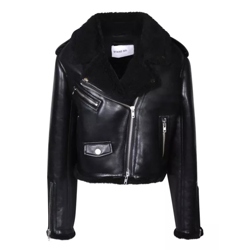 Stand Studio Grained Faux Leather Jacket Black Vestes en cuir