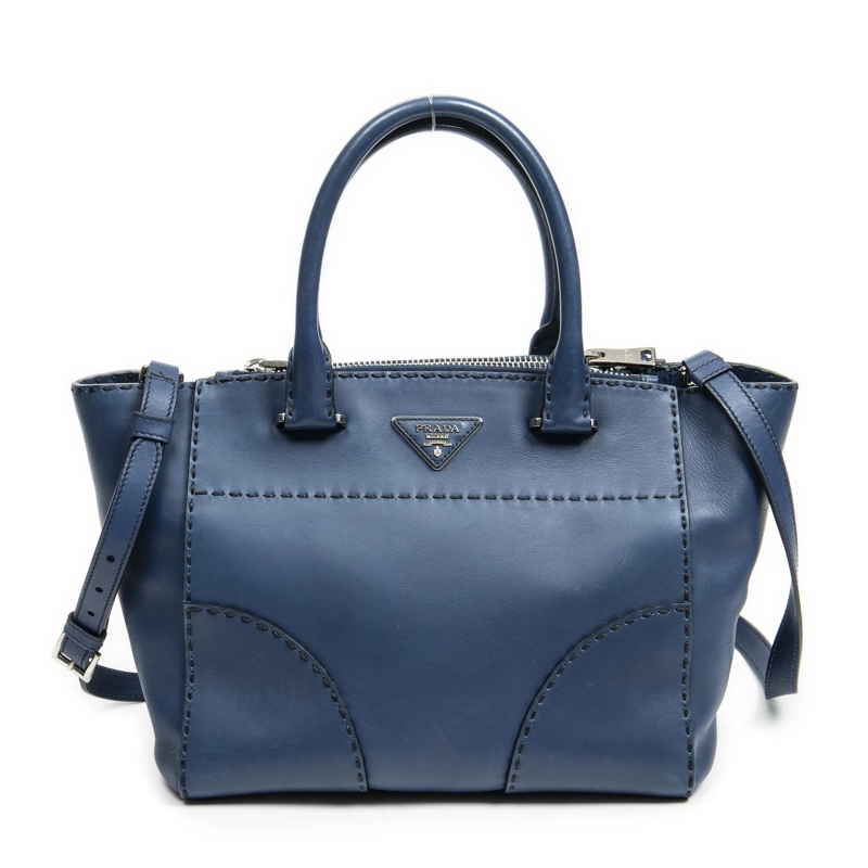 Prada Crossbody Bag Stitched Twin Pocket Tote marineblau