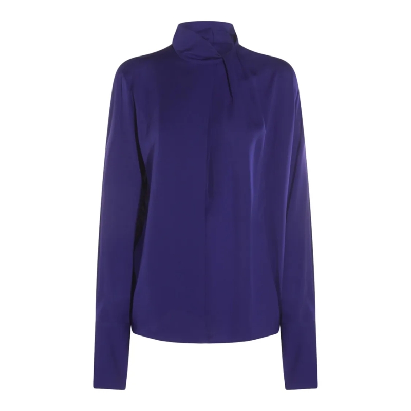 Tom Ford Top met lange mouwen Satin-Finish Long-Sleeved Top With Draped Detail Blue
