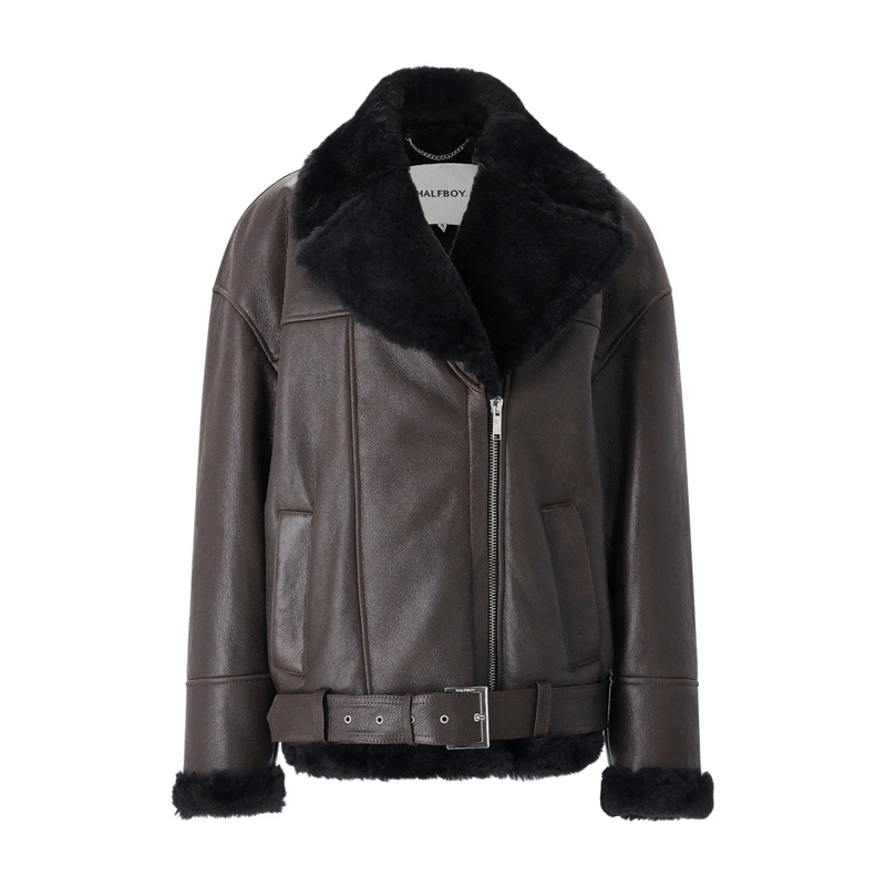 HALFBOY Veste de transition Lederjacke mit Fell braun