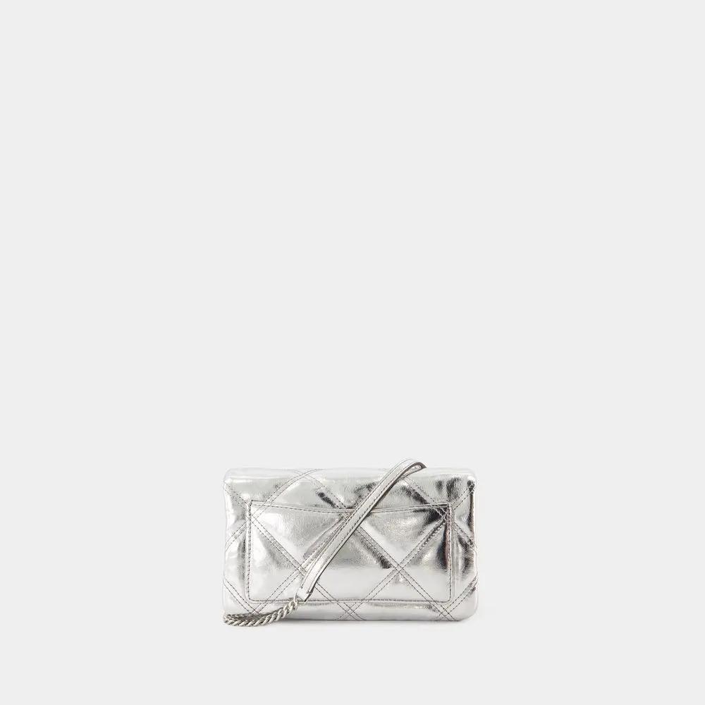 TORY BURCH Hobo bags Kira Diamond Wallet On Chain Leather Silver in zilver