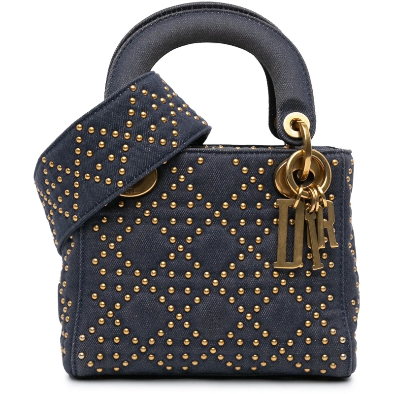 Christian Dior Schultertasche Mini Denim Cannage Studded Supple Lady Dior blau