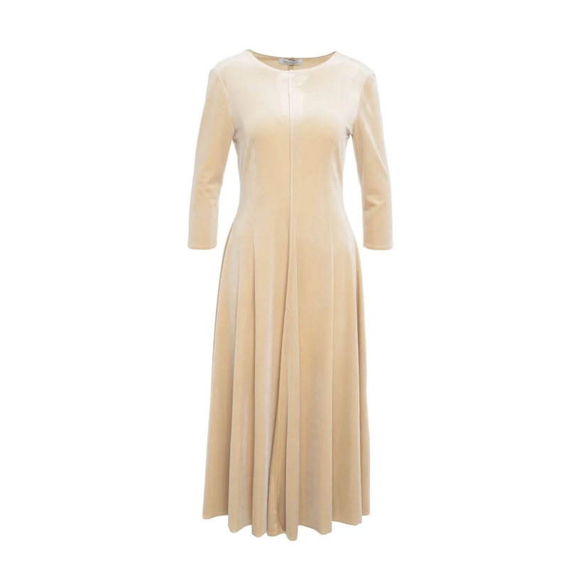 Gender  Beige Velvet Maxi Dress With Three-Quarter Sleeves Neutrals