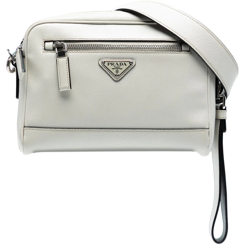 Prada Sac à bandoulière Saffiano Travel Triangle Wristlet Crossbody weiß
