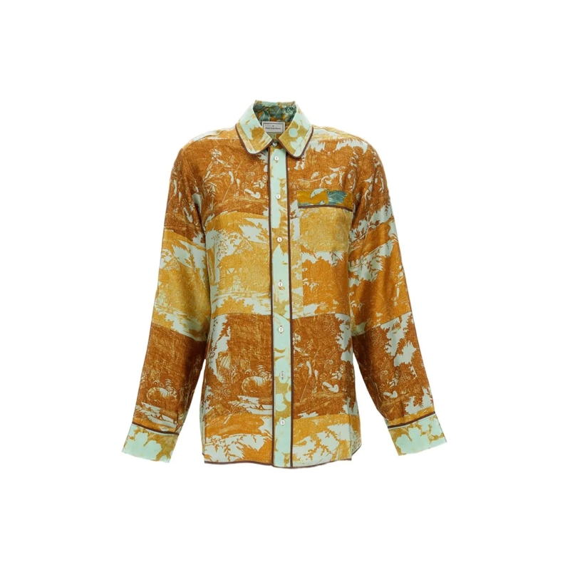 Pierre-Louis Mascia Overhemd Multicolor Printed Silk Shirt With Classic Collar Multicolor