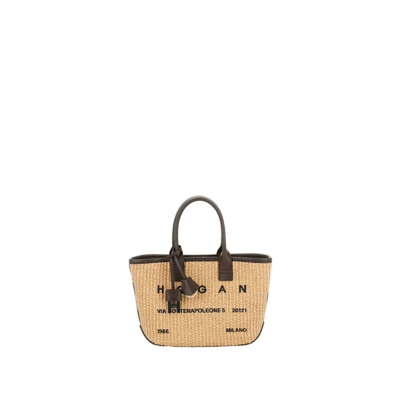 Hogan Tote Address Shopping Mini Tess. Rafia Neutrals