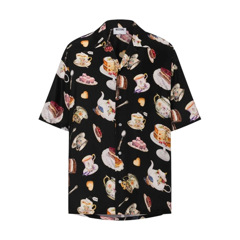 Moschino Hemd Black Silk Short-Sleeve Shirt Black