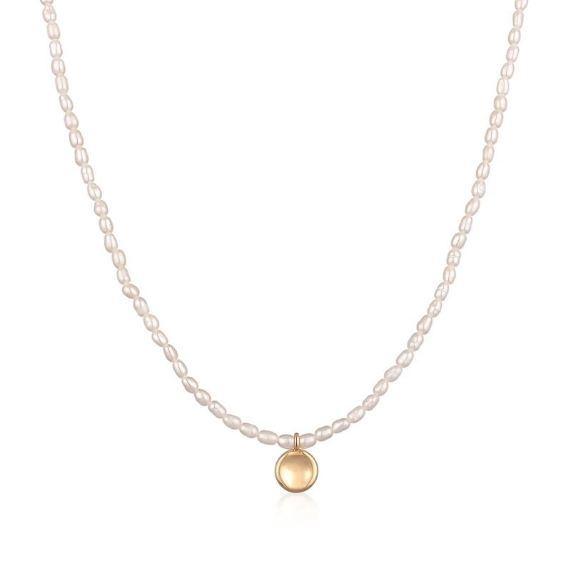 Elli Mittellange Halskette Halskette Süßwasserperlen Coin Plättchen 925 Silbe gold