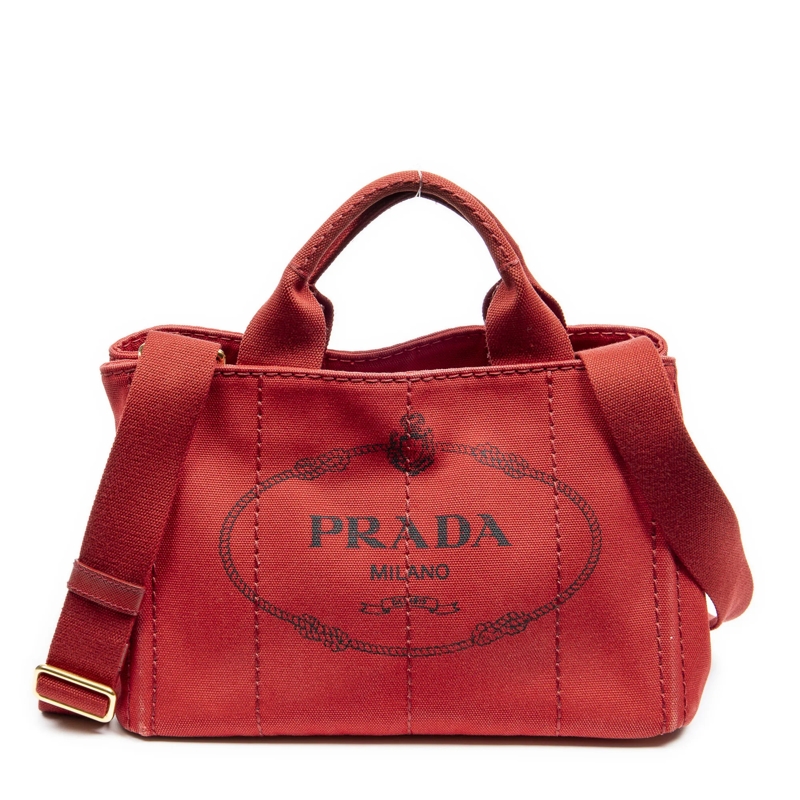 Prada Crossbody Bag Small Canapa Tote rot