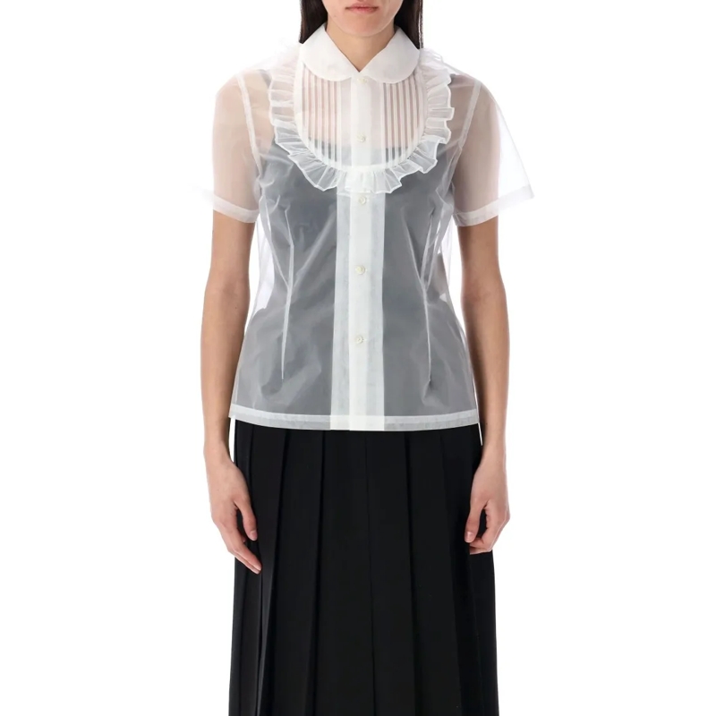 Comme des Garcons Blouse Peter Pan Collar Tulle Shirt White