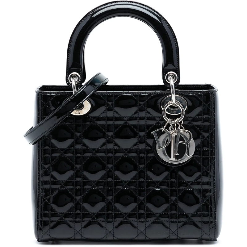 Christian Dior Schultertasche Medium Patent Cannage Lady Dior schwarz