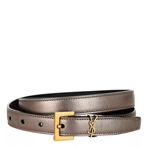 Saint Laurent Branded Belt Leather Metal/Gold Dünner Gürtel