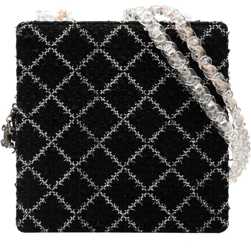 Chanel Sac à bandoulière Tweed and Resin Zipped Chain Shopping Bag schwarz